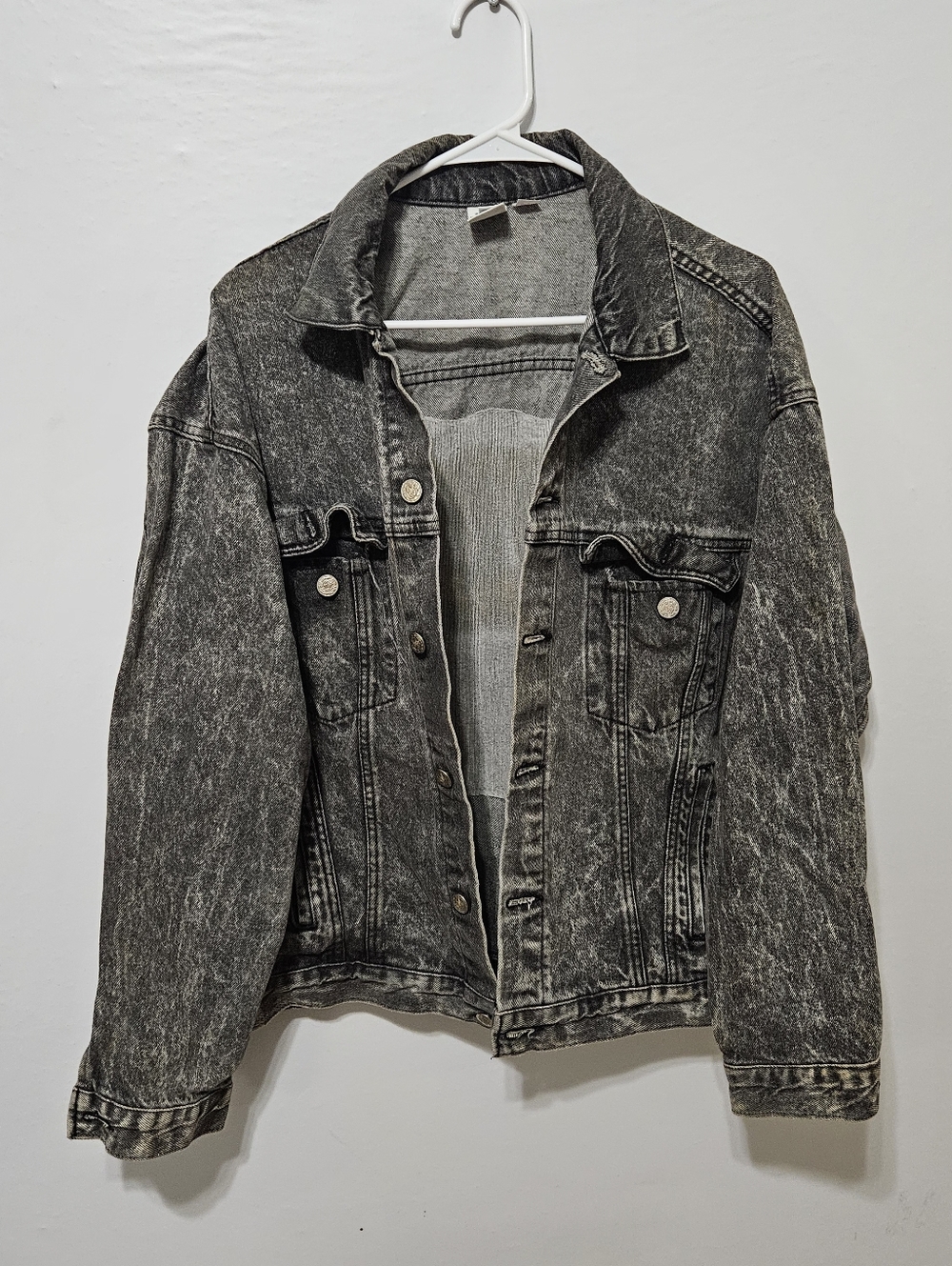 Vintage 80s Denim Trucker Jacket Made In USA Black Acid Wash Men’s Medium B15